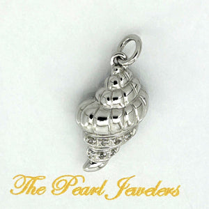 14k Solid White Gold Conch Diamond Pendant Necklace