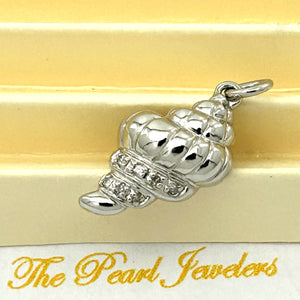 14k Solid White Gold Conch Diamond Pendant Necklace
