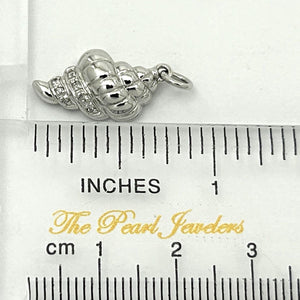 14k Solid White Gold Conch Diamond Pendant Necklace