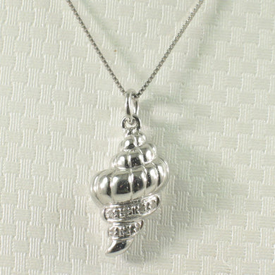 14k Solid White Gold Conch Diamond Pendant Necklace