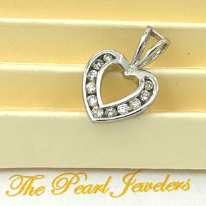 14k Solid White Gold Diamond Heart Pendant Necklace