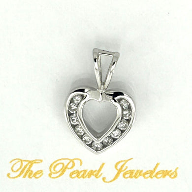 14k Solid White Gold Diamond Heart Pendant Necklace