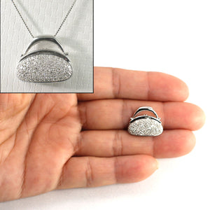 14k Solid White Gold Diamond Open Heart Pendant Necklace