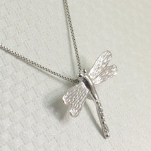Load image into Gallery viewer, 14k Solid White Gold Dragonflies Diamond Pendant Necklace