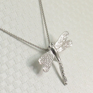 14k Solid White Gold Dragonflies Diamond Pendant Necklace