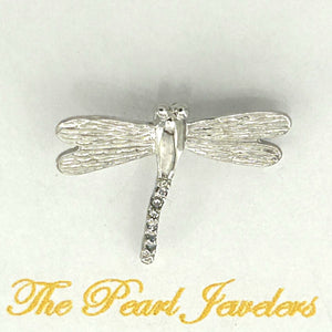 14k Solid White Gold Dragonflies Diamond Pendant Necklace
