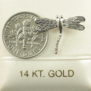 14k Solid White Gold Dragonflies Diamond Pendant Necklace