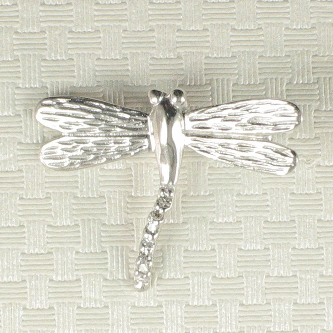 14k Solid White Gold Dragonflies Diamond Pendant Necklace