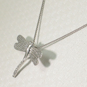 14k Solid White Gold Dragonflies Diamond Pendant Necklace