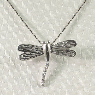 14k Solid White Gold Dragonflies Diamond Pendant Necklace
