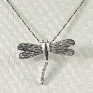 14k Solid White Gold Dragonflies Diamond Pendant Necklace