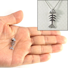 Load image into Gallery viewer, 14k Solid White Gold Fish Skeleton Diamond Pendant Necklace