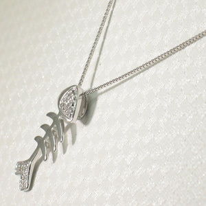 14k Solid White Gold Fish Skeleton Diamond Pendant Necklace