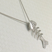 Load image into Gallery viewer, 14k Solid White Gold Fish Skeleton Diamond Pendant Necklace