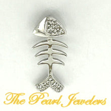 Load image into Gallery viewer, 14k Solid White Gold Fish Skeleton Diamond Pendant Necklace