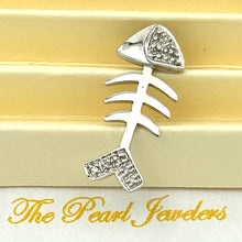 Load image into Gallery viewer, 14k Solid White Gold Fish Skeleton Diamond Pendant Necklace
