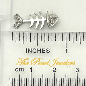 14k Solid White Gold Fish Skeleton Diamond Pendant Necklace