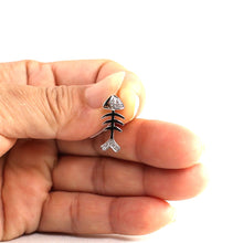 Load image into Gallery viewer, 14k Solid White Gold Fish Skeleton Diamond Pendant Necklace