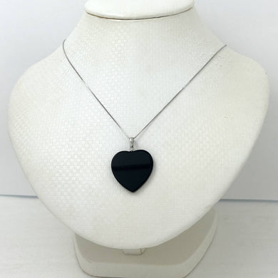 14k Solid White Gold Flat Plane Love Heart Black Onyx Pendant