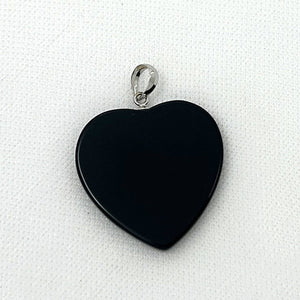 14k Solid White Gold Flat Plane Love Heart Black Onyx Pendant
