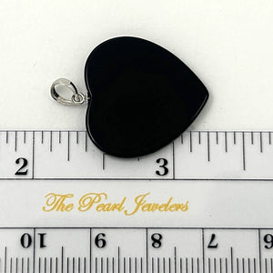 14k Solid White Gold Flat Plane Love Heart Black Onyx Pendant