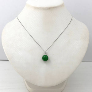 14k Solid White Gold Green Jade Pendant Necklace