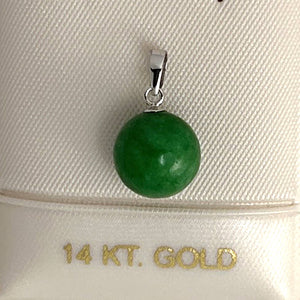 14k Solid White Gold Green Jade Pendant Necklace