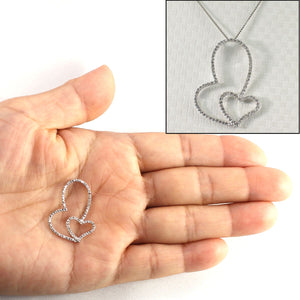 14k Solid White Gold Heart in Heart Diamond Pendant Necklace