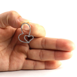 14k Solid White Gold Heart in Heart Diamond Pendant Necklace