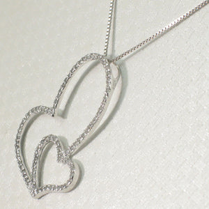 14k Solid White Gold Heart in Heart Diamond Pendant Necklace