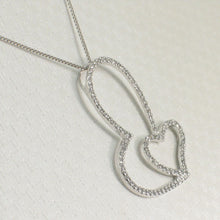 Load image into Gallery viewer, 14k Solid White Gold Heart in Heart Diamond Pendant Necklace