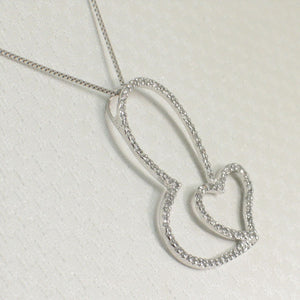 14k Solid White Gold Heart in Heart Diamond Pendant Necklace