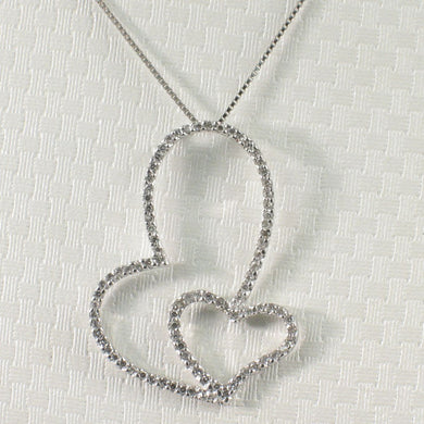 14k Solid White Gold Heart in Heart Diamond Pendant Necklace