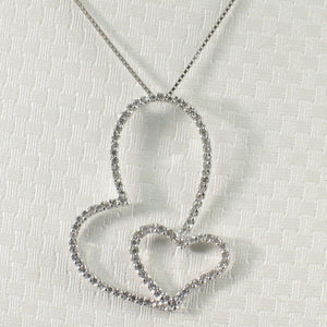 14k Solid White Gold Heart in Heart Diamond Pendant Necklace