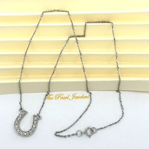 14K Solid White Gold Horseshoe Diamond Necklace