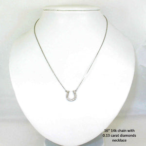 14K Solid White Gold Horseshoe Diamond Necklace