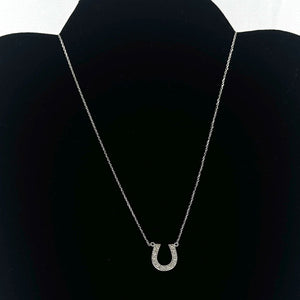 14K Solid White Gold Horseshoe Diamond Necklace