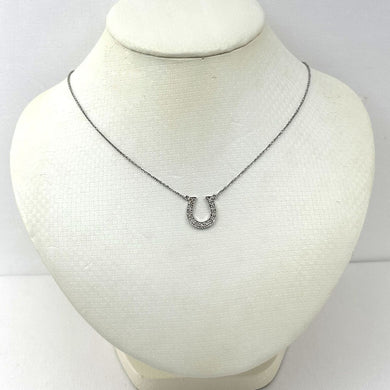 14K Solid White Gold Horseshoe Diamond Necklace