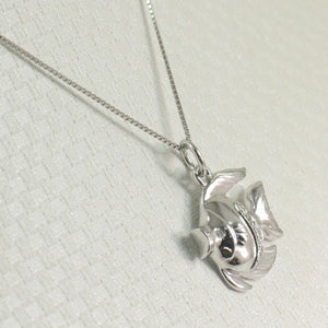 14k Solid White Gold Marine Fish Diamond Pendant Necklace