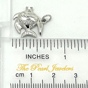14k Solid White Gold Marine Fish Diamond Pendant Necklace