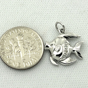 14k Solid White Gold Marine Fish Diamond Pendant Necklace