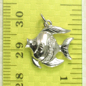 14k Solid White Gold Marine Fish Diamond Pendant Necklace