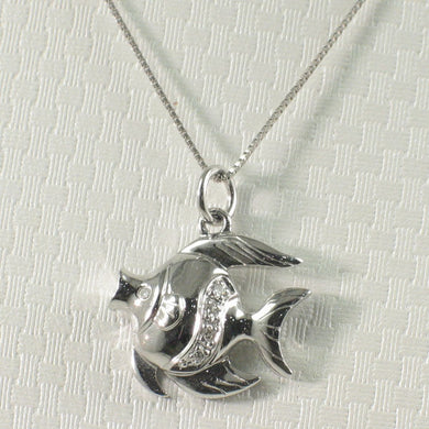 14k Solid White Gold Marine Fish Diamond Pendant Necklace