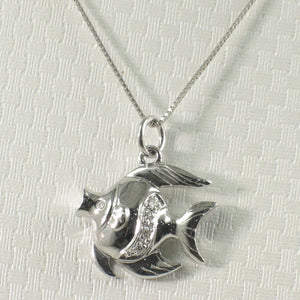 14k Solid White Gold Marine Fish Diamond Pendant Necklace