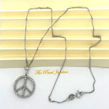 Load image into Gallery viewer, 14K Solid White Gold Peace Sign Diamond Necklace