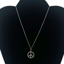 Load image into Gallery viewer, 14K Solid White Gold Peace Sign Diamond Necklace