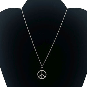 14K Solid White Gold Peace Sign Diamond Necklace