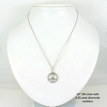 Load image into Gallery viewer, 14K Solid White Gold Peace Sign Diamond Necklace