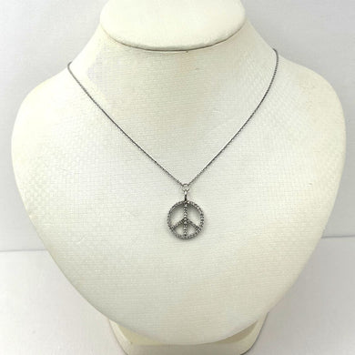 14K Solid White Gold Peace Sign Diamond Necklace
