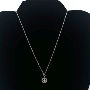 14K Solid White Gold Peace Sign Mini Diamond Necklace